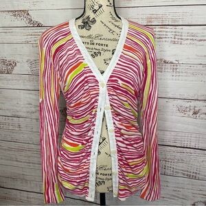 LAFAYETTE 148 NEW YORK Striped Knit Cardigan Sweater Size‎ S Pink Green Orange